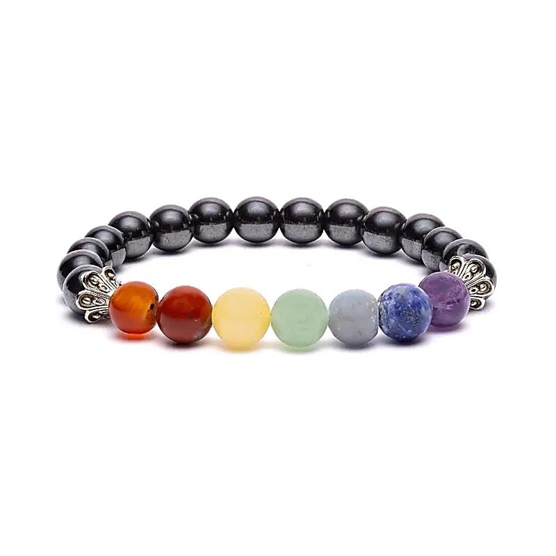 Rannekoru 8mm Chakra Hematiitti