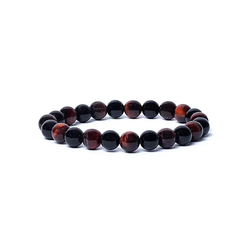 Rannekoru 8mm Musta Onyx & Punainen Tiikerinsilmä