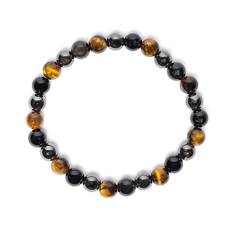 Armband 8 mm Tigeröga, Hematit & Obsidian för bredare handled