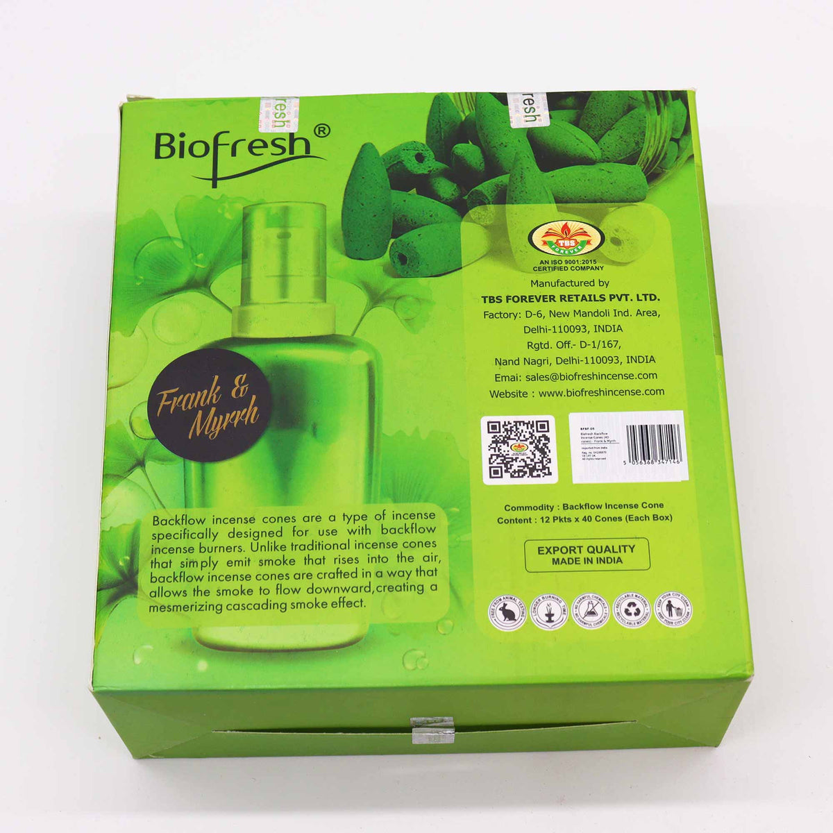 Biofresh Backflow Suitsukekartio Frank & Myrrh 40kpl