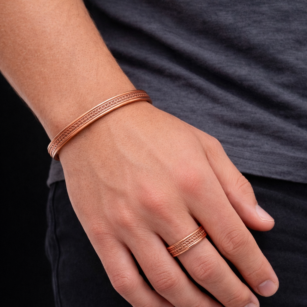 Kopparfärgat magnetarmband & ring | 2-delat set