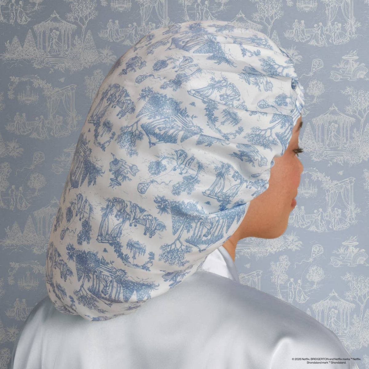 Bridgerton x Kitsch Breathable Satin Bonnet in Garden Toile