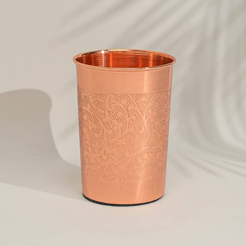 Kukkakuvioinen kuparimuki 300 ml – 100 % puhdasta kuparia