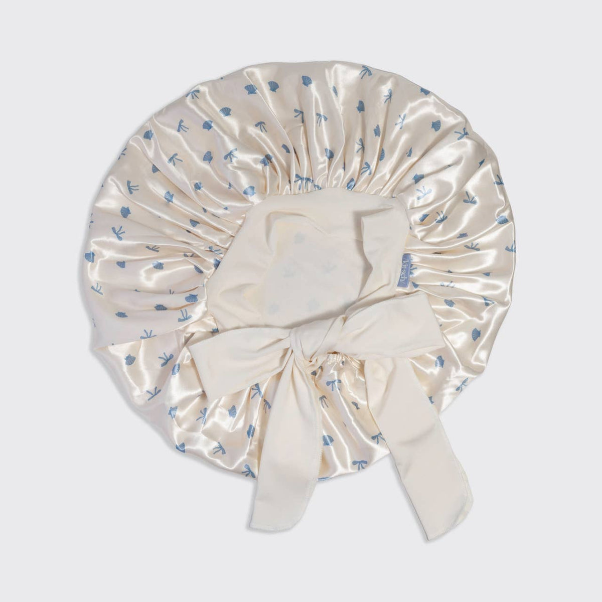 Kitsch Oversized Satin Bonnet - Pearlized Cream & Coastal Blue Print