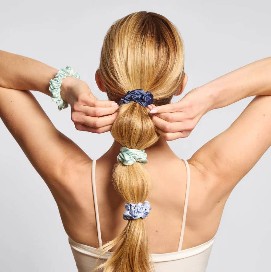 Ruched Satin Scrunchies 5pc Set - Garden Bouquet