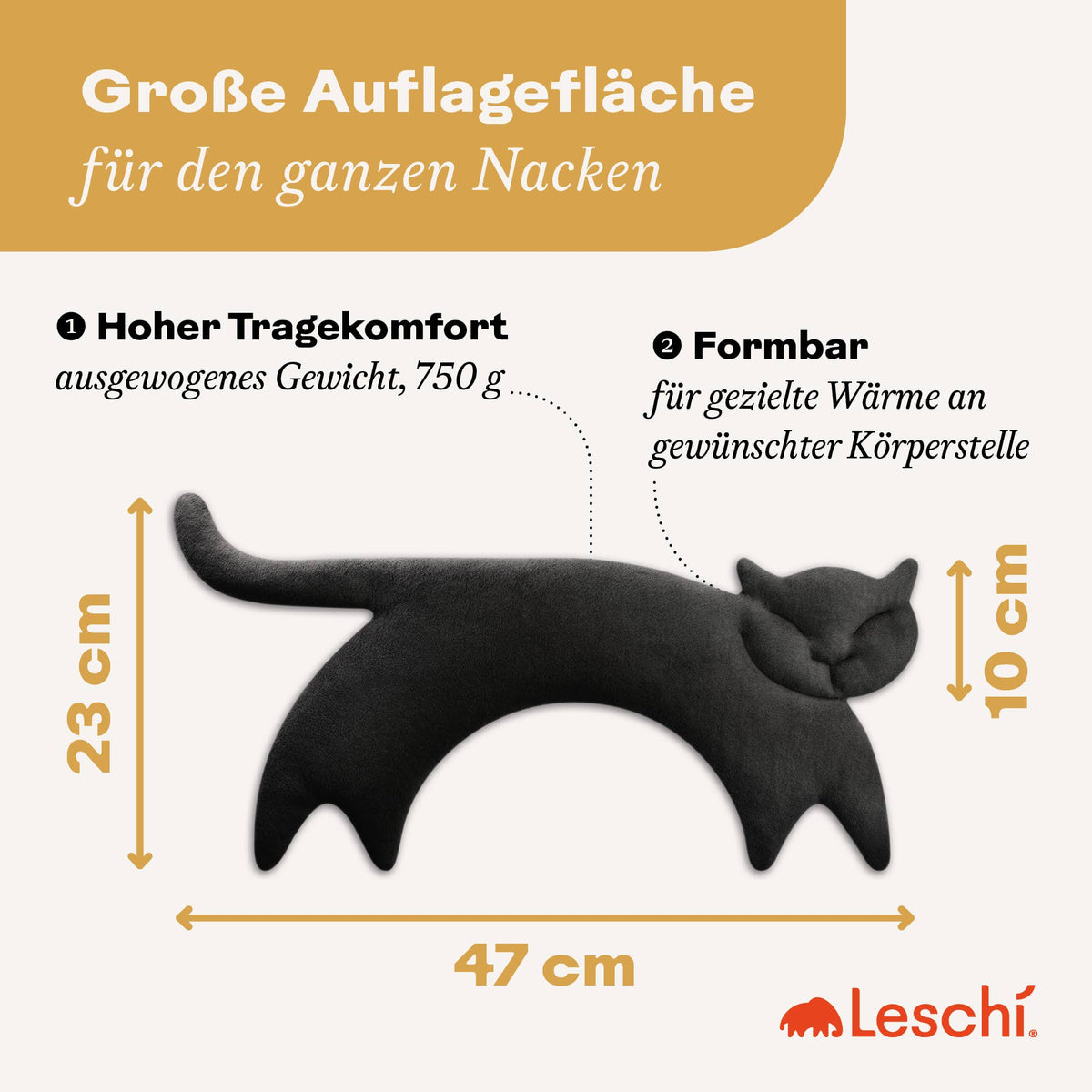 Leschi katt – vetekudde 23 × 47 cm