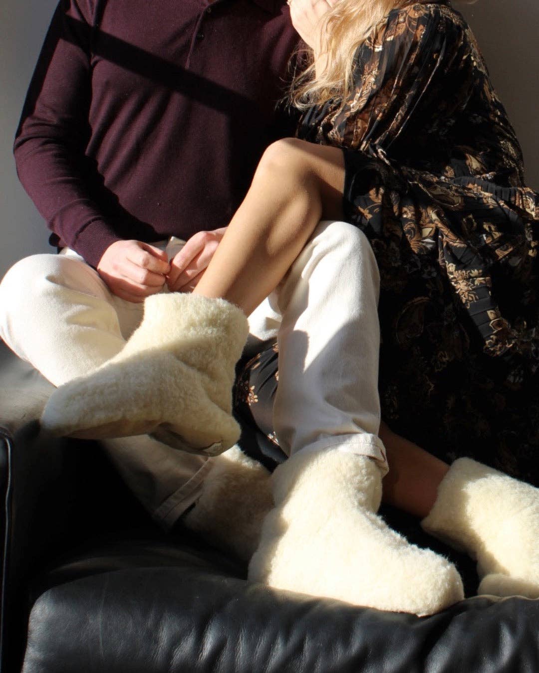 The Cozy Sheep Merinotofflor, hög modell – Vit