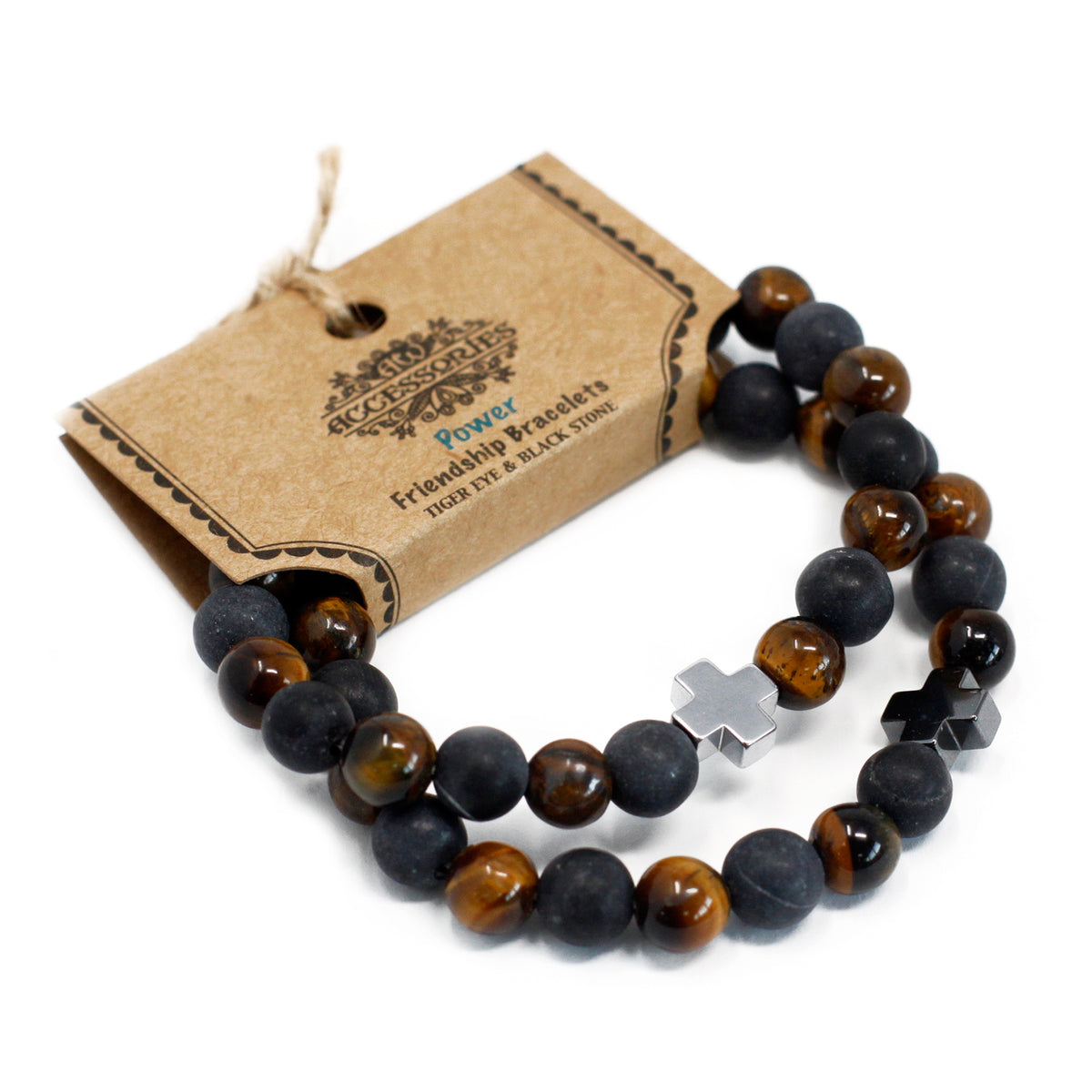 Friendship Bracelets - Power - Tiger Eye & Black Stone