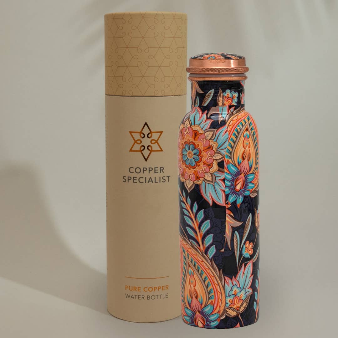Kopparflaska Floral – färgglatt blommönster | 100 % koppar 750 ml