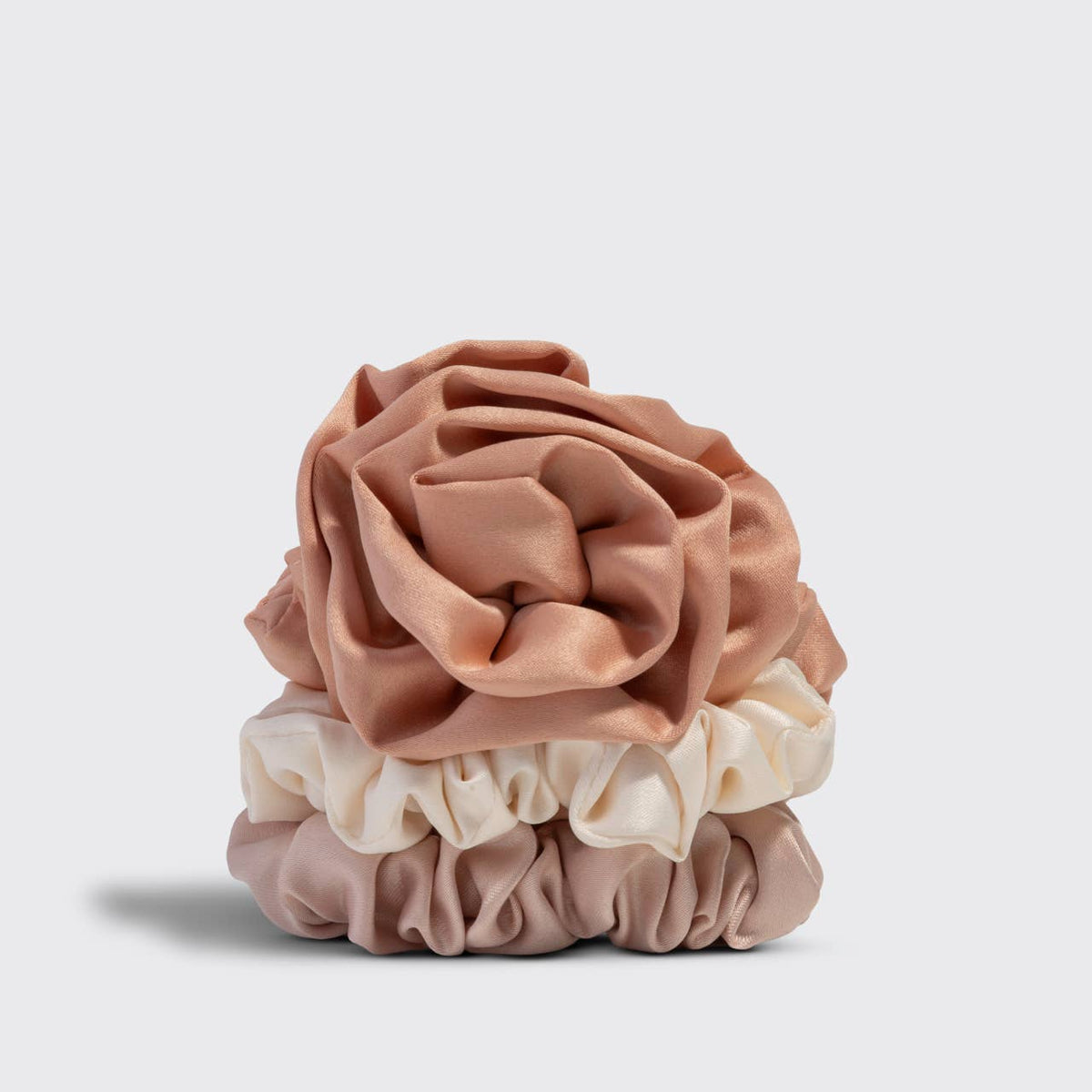 Rosette Ruched Satin Scrunchies 3pc Set - Terracotta