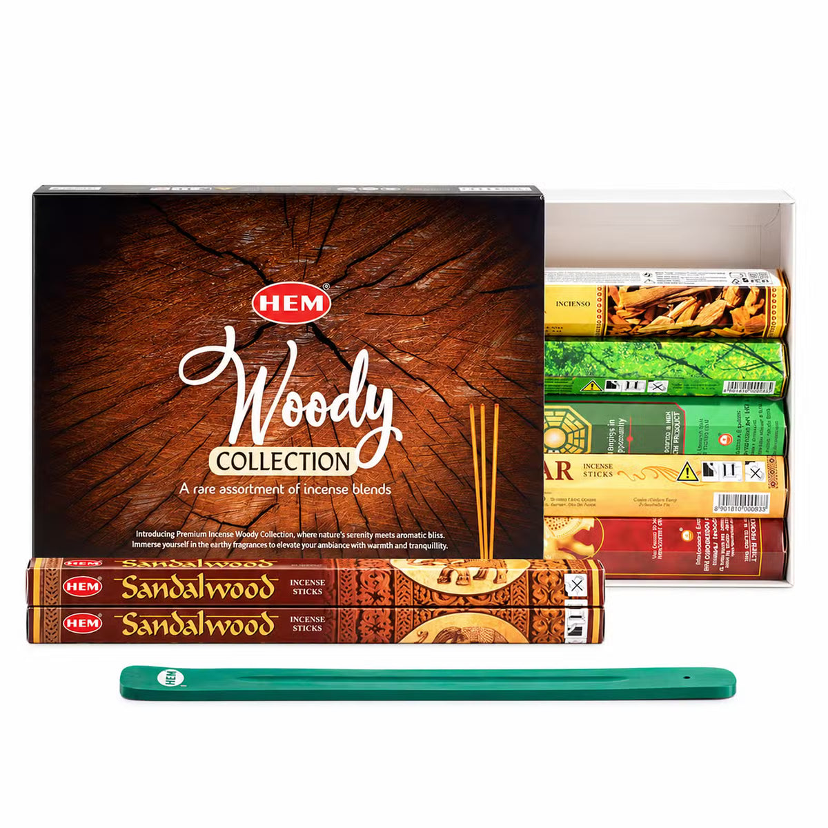 HEM Woody Collection suitsukelahjapakkaus – 6 tuoksua + suitsuketeline