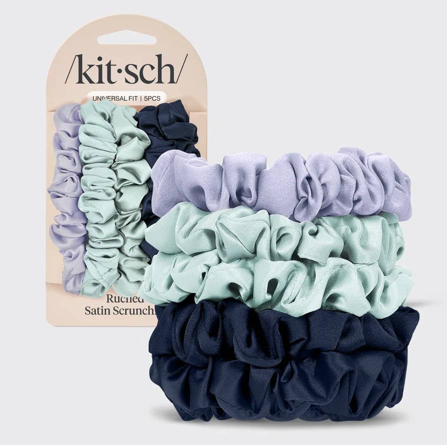 Ruched Satin Scrunchies 5pc Set - Garden Bouquet