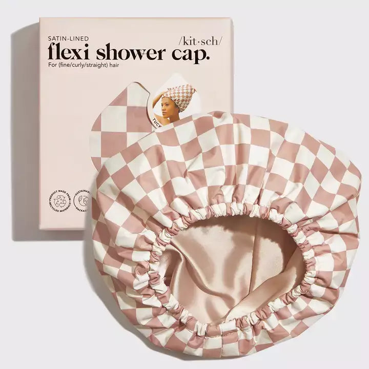 Kitsch Satin -Lined Flexi Shower Cap - Terracotta